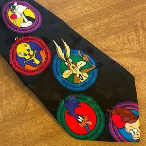VTG 1993 Looney Tunes Mania Marvin Martian Tweety Bugs Roadrunner 100% Silk Tie